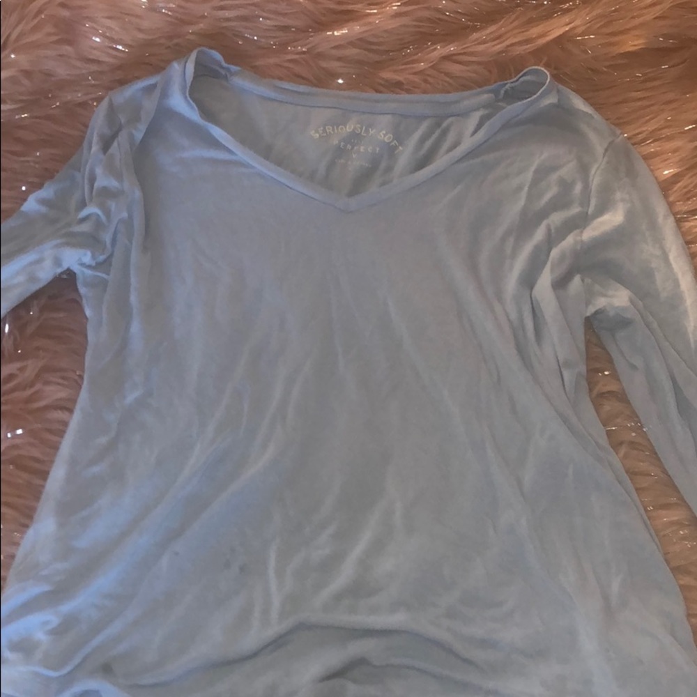Baby blue, long sleeve shirt.